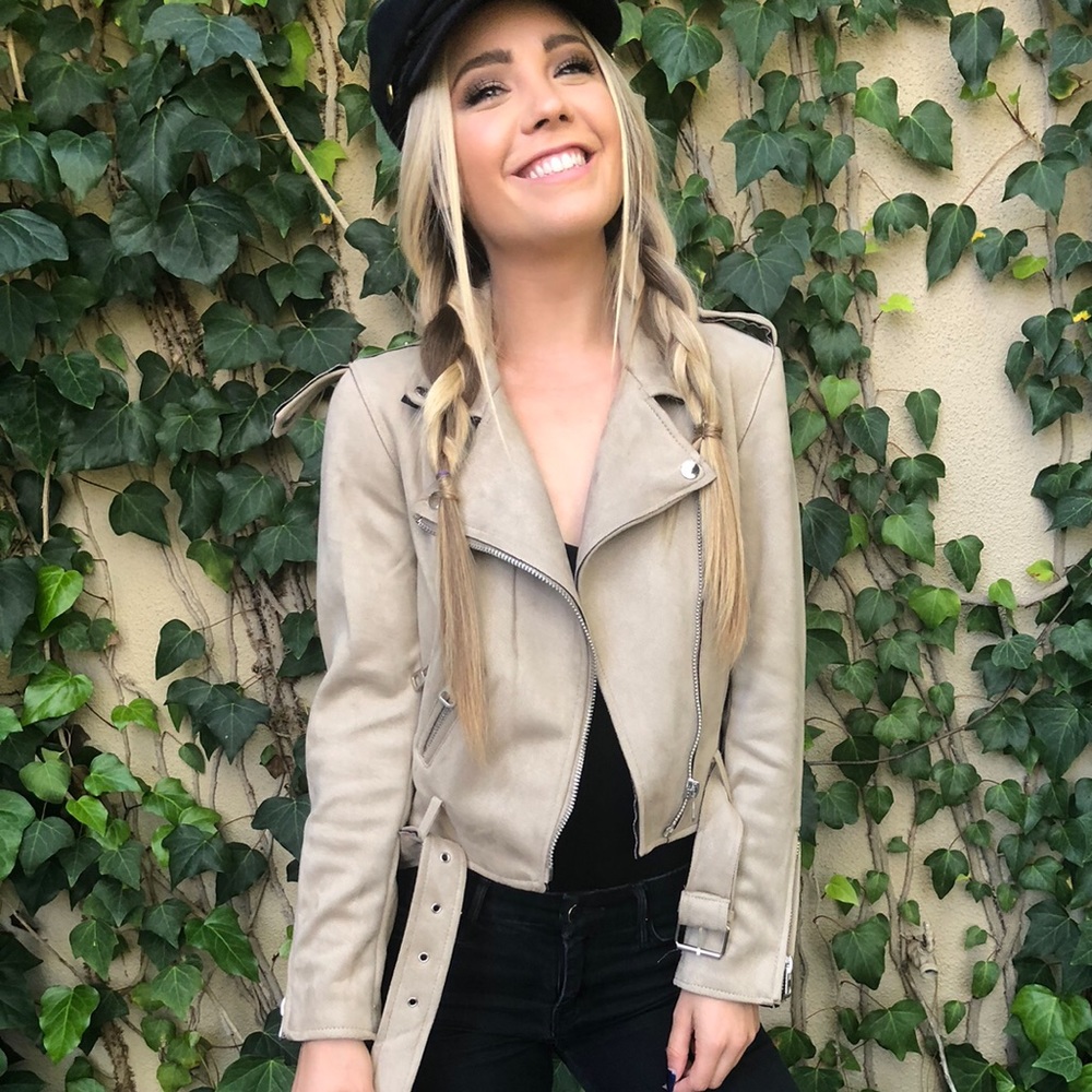 Beige Suede Motto Jacket
